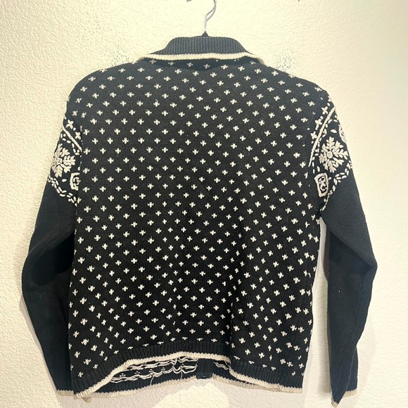 SML Sport Cardigan Sweater Womens Medium Black White Fair Isle Snowflake Zip Up - Picture 2 of 14